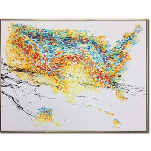 Bunte USA Karte abstrakte Malerei Handgemachte Impasto Wandkunst Moderne lebendige Karte der USA für zeitgenössische Bürowanddekor