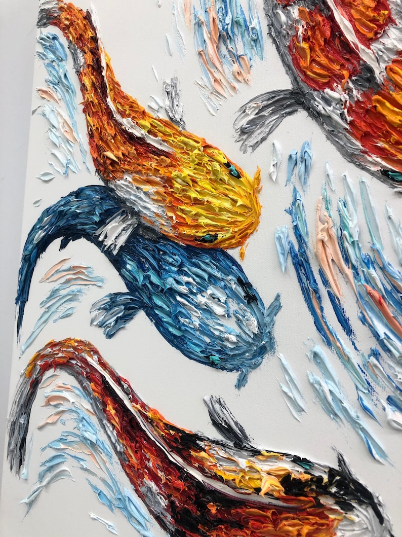 Koi Fish Painting on Canvas Large Colorful Fishes Painting Etsy