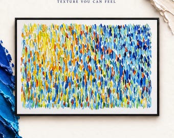 Blue Yellow Abstract Painting – Colorful Textured Wall Art