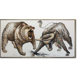 Bull vs Bear Stock Market Painting Wall Street Battle Financial Trading Art Gift for Investors and Traders Impasto Painting for Office Decor