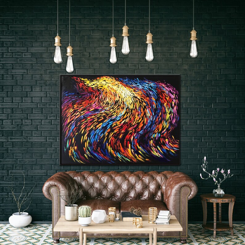 Extra Large Wall Art Black Painting Colorful Art Abstract Art Etsy