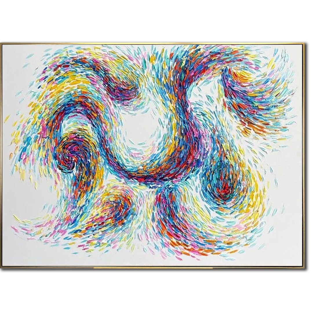 Large Dynamic Swirl Abstract Colorful Painting on Canvas Abstract Waves ...