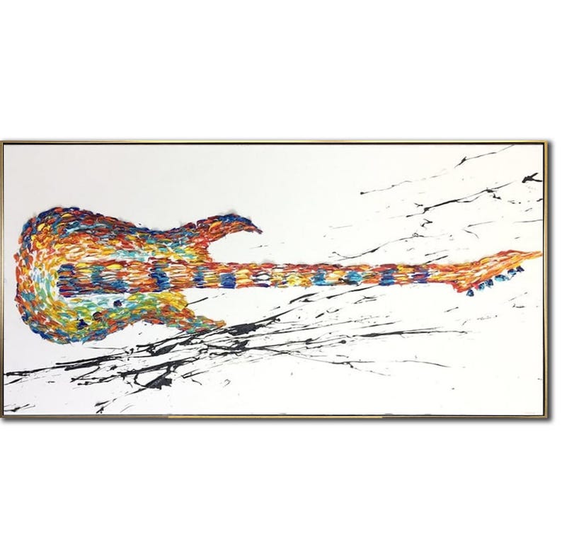 Guitar Painting Colorful Music Rock Instrument Textured Canvas Original ...