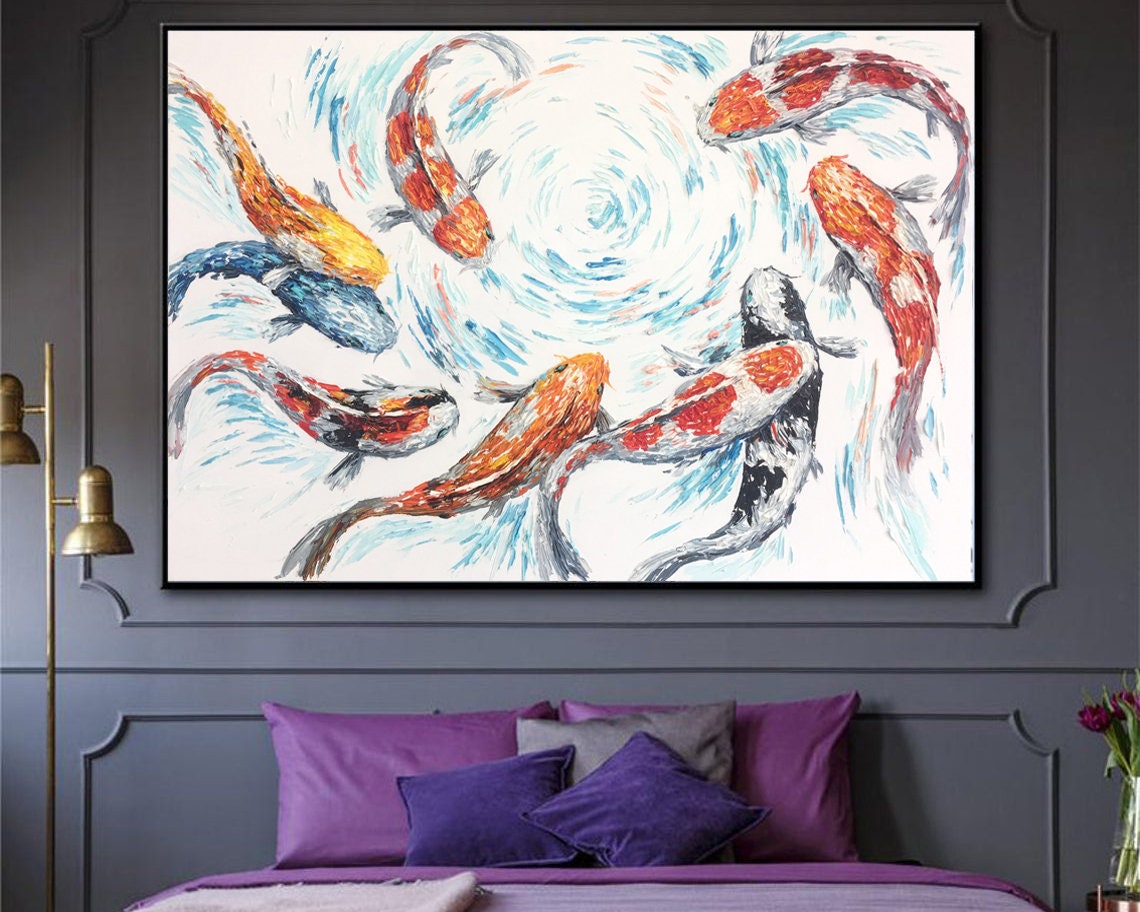 Extra Large Wall Art Koi Fish Painting Nature Painting Modern Etsy