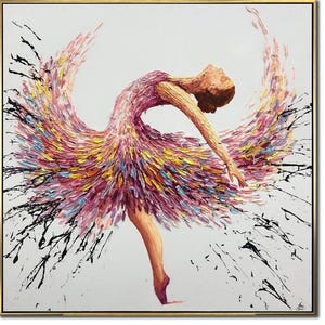 Ballerina Painting in Pink Dress – Textured Dance Wall Art