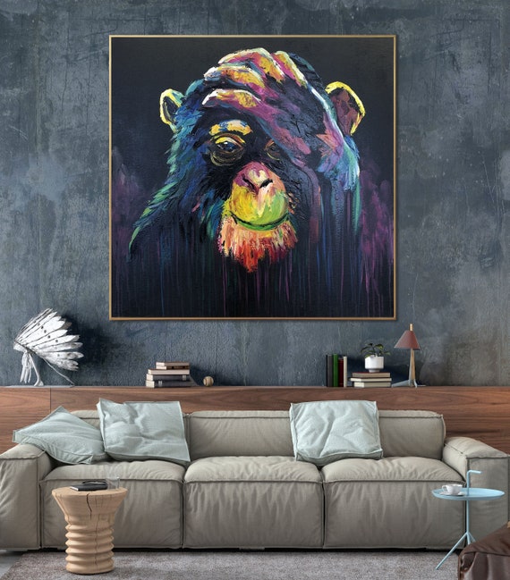 32x32 Original Abstract Monkey Oil Painting on Canvas Etsy