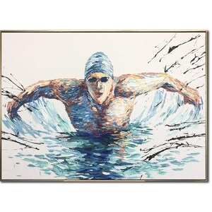 Abstract Swimmer Paintings On Canvas Original Sports Oil Painting Modern Impasto Wall Decor