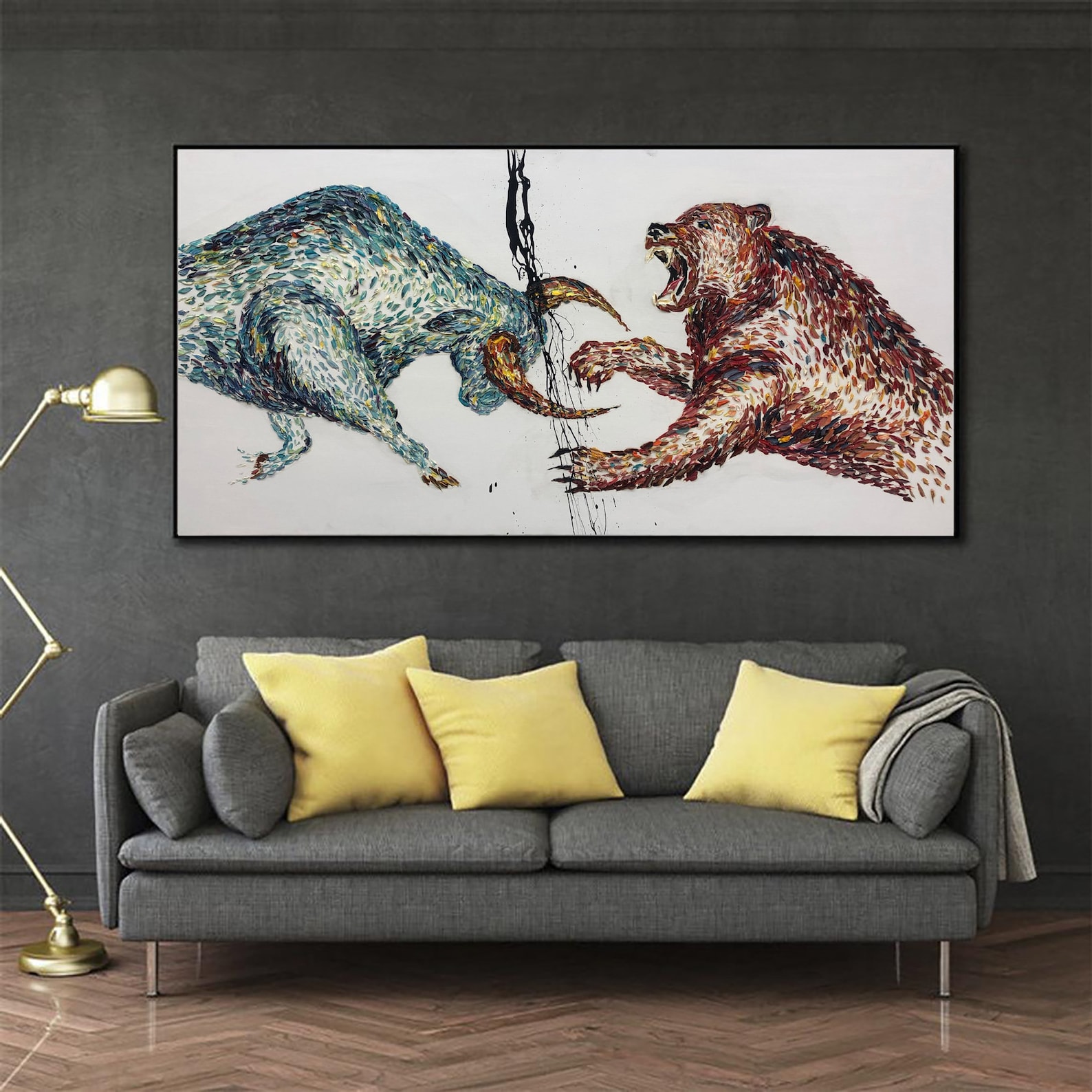 Bull and Bear Paintings on Canvas Wall Street Wall Art Bull Vs Etsy
