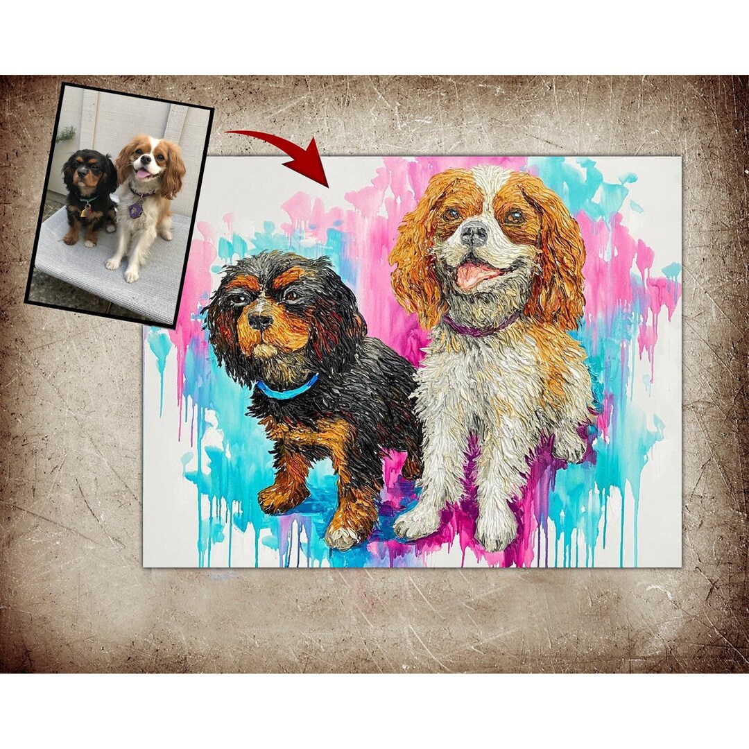 Two Dogs Portrait Custom Two Dogs Portrait, Textured Abstract Spaniel Canvas Art - Etsy