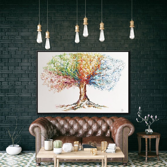 Large Original Wall Art Tree Painting on Canvas Abstract Tree Etsy