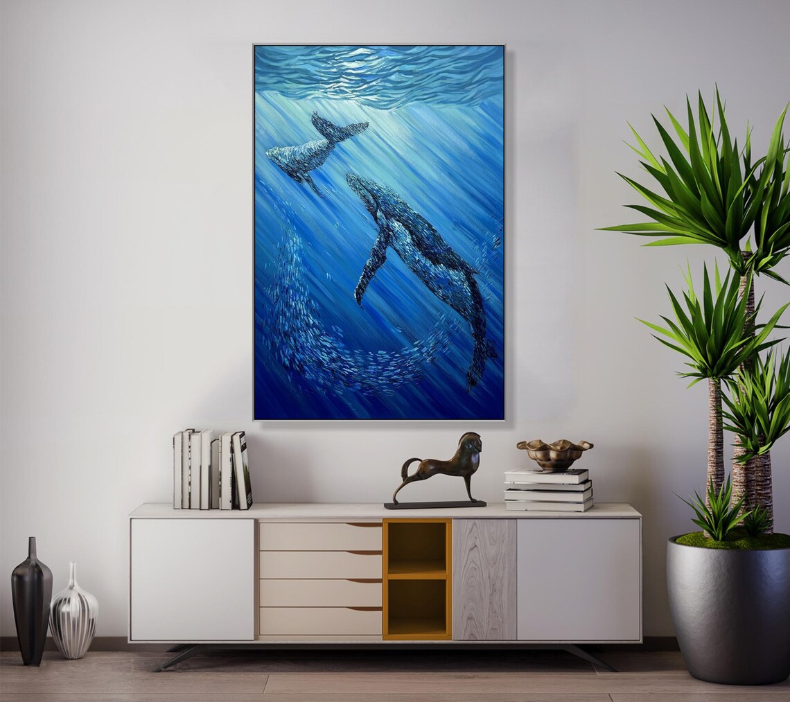 Blue Whale Painting – Ocean Wall Art With Marine Life - Etsy