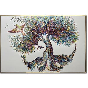 Vibrant Tree of Life Painting Abstract Nature Art on Canvas Colorful Textured Impasto Wall Decor for Living Room or Office 24&quot;x36&quot;