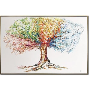 Large Colorful Abstract Tree Painting Impasto Style Art Handmade Textured Acrylic Nature-Inspired Canvas Wall Decor for Home or Office