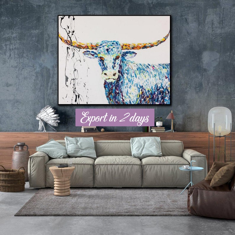 22x28 Abstract Longhorn Painting on Canvas Animal Wall Etsy