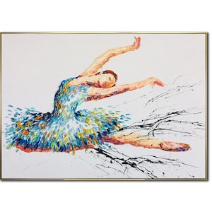 Colorful Dancing Woman Oil Painting On Canvas Original Impasto Style Ballerina Artwork Modern Wall Hanging Decor for Living Room