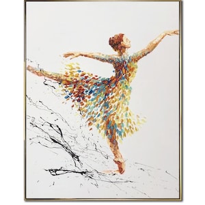 Elegant Ballerina Painting on Canvas Colorful Modern Dance Figurative Art Textured Female Dancer Painting for Ballet Studio Wall Decor