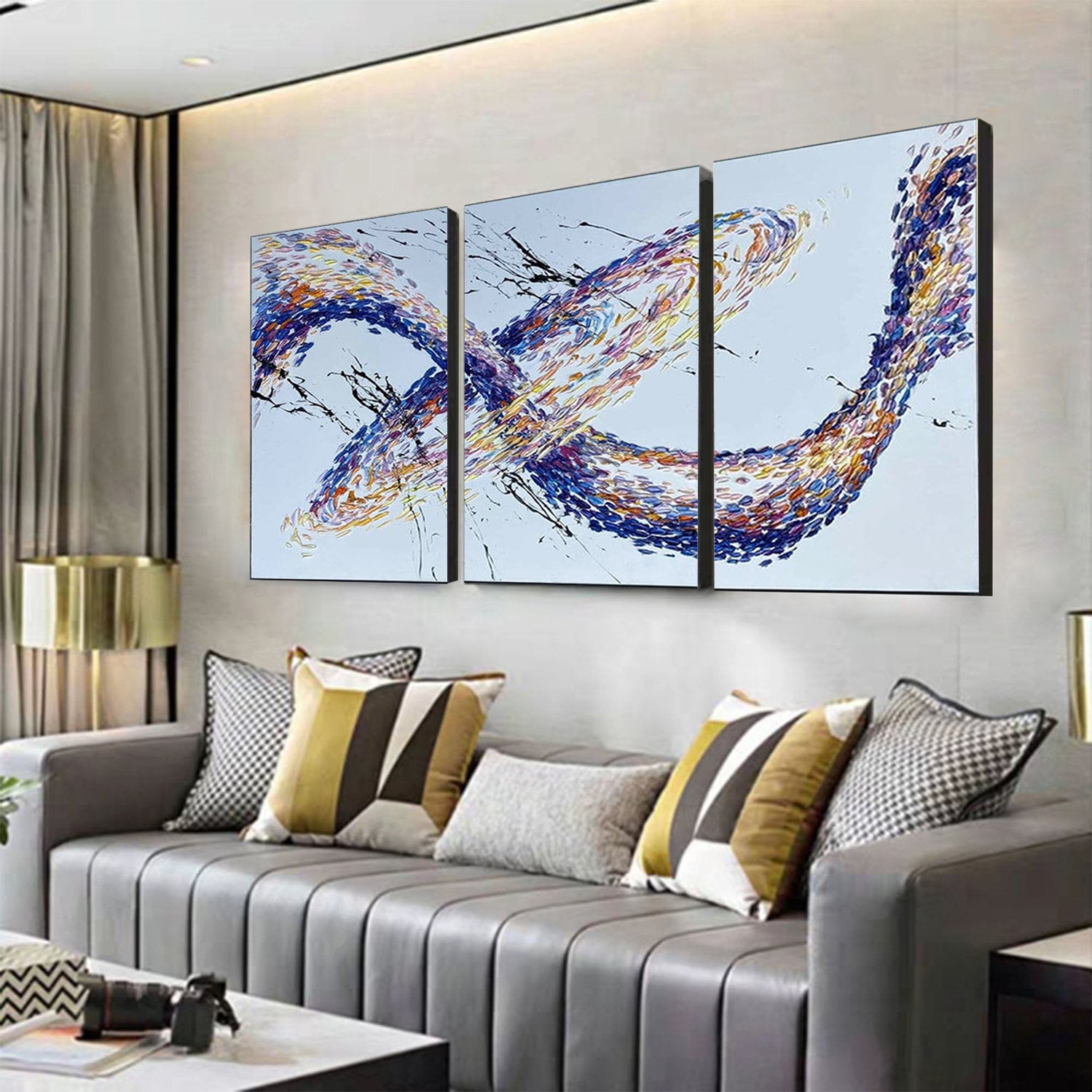 Oversize Canvas Art Triptych Wall Art Modern Wall Art Set Of 3 Etsy