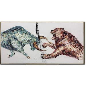 Bull vs Bear Abstract Painting Modern Wall Street Canvas Art Gift for Traders Stock Finance Theme Impasto Painting Market Wall Decor