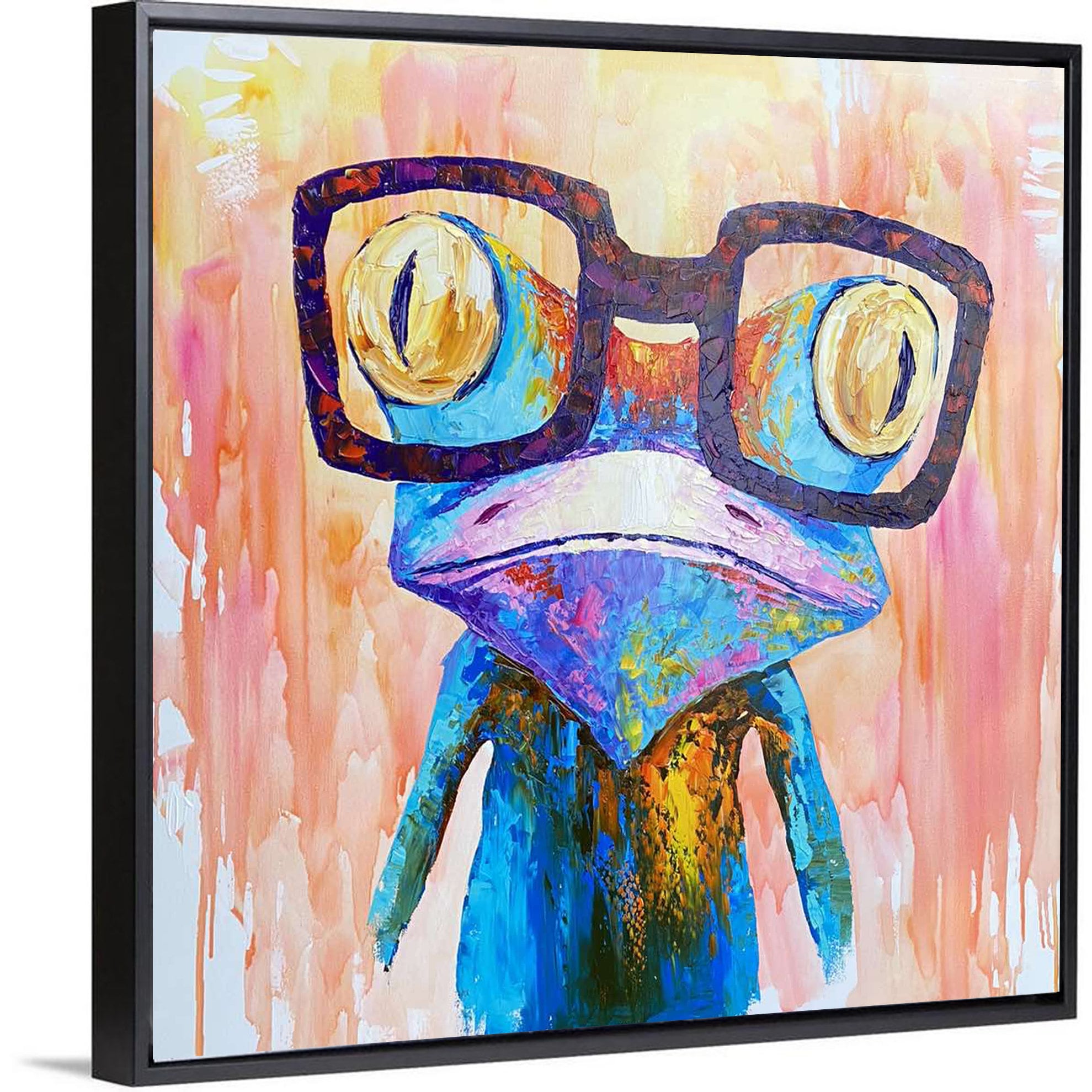 Large Original Abstract Frog With Glasses Canvas Wall Art Fine | Etsy