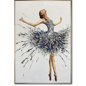 Elegant Ballerina Painting Abstract Ballet Dancer Art Modern Textured Handmade Impasto Painting Dancer-Inspired Wall Decor for Living Room