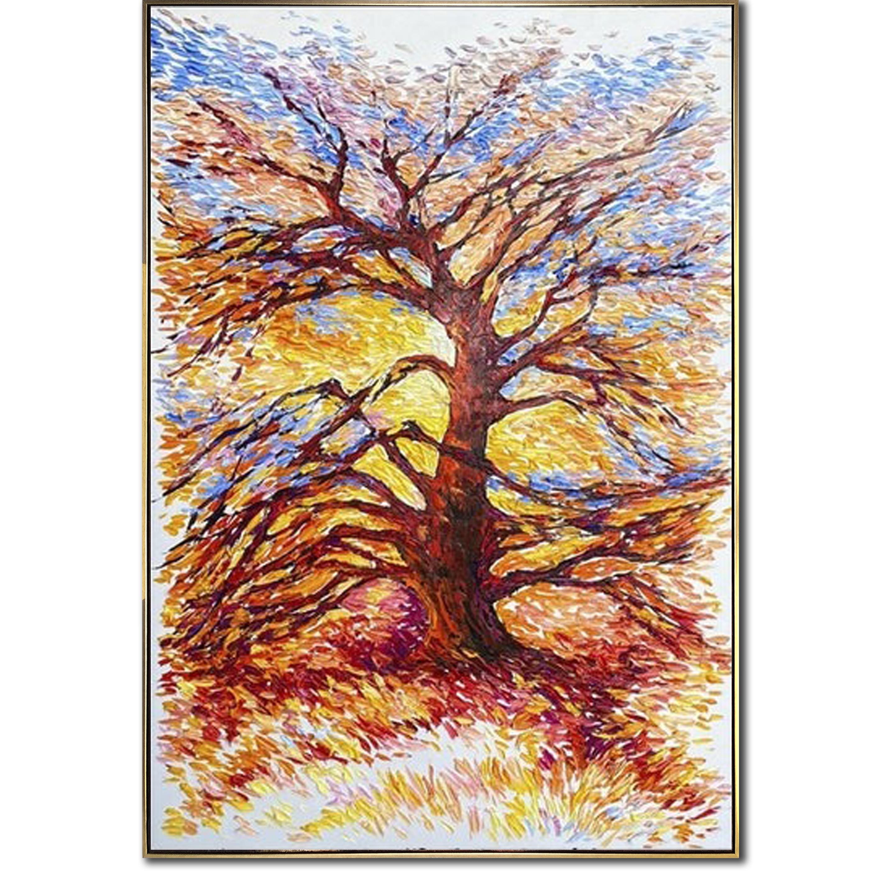 Colorful Autumn Tree Abstract Painting Vibrant Nature Impasto Canvas Original Impressionist Oil Painting for Living Room Wall Decor
