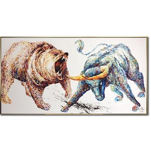 Bull vs Bear Stock Market Art Exchange Painting Broker Office Decor
