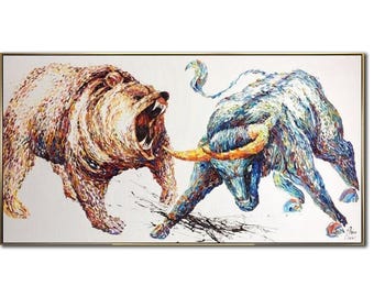 Bull vs Bear Stock Market Art Exchange Painting Broker Office Decor