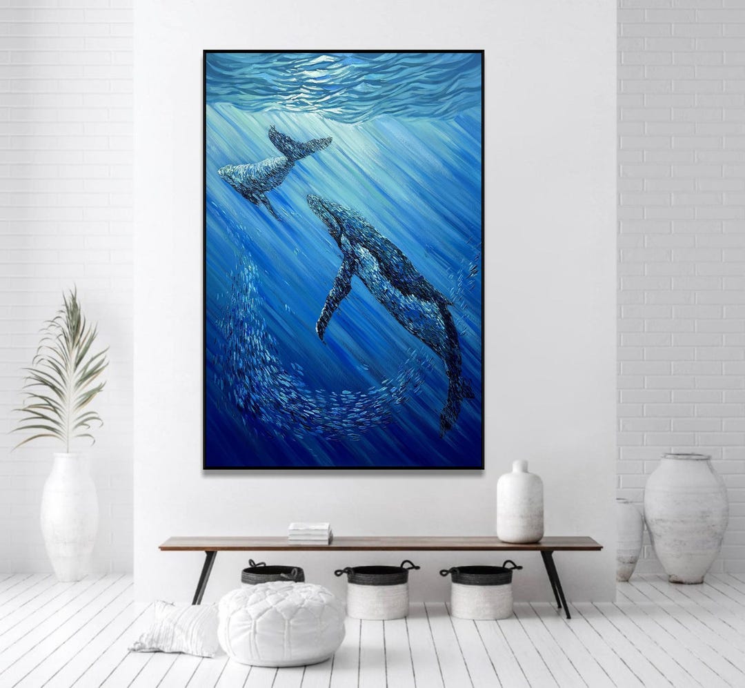 Blue Whale Painting – Ocean Wall Art With Marine Life - Etsy UK
