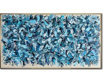 Blue Art On Canvas Abstract Original Impasto Painting
