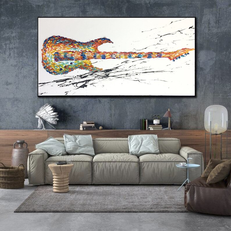 Guitar Painting Colorful Music Rock Instrument Textured Canvas Original ...