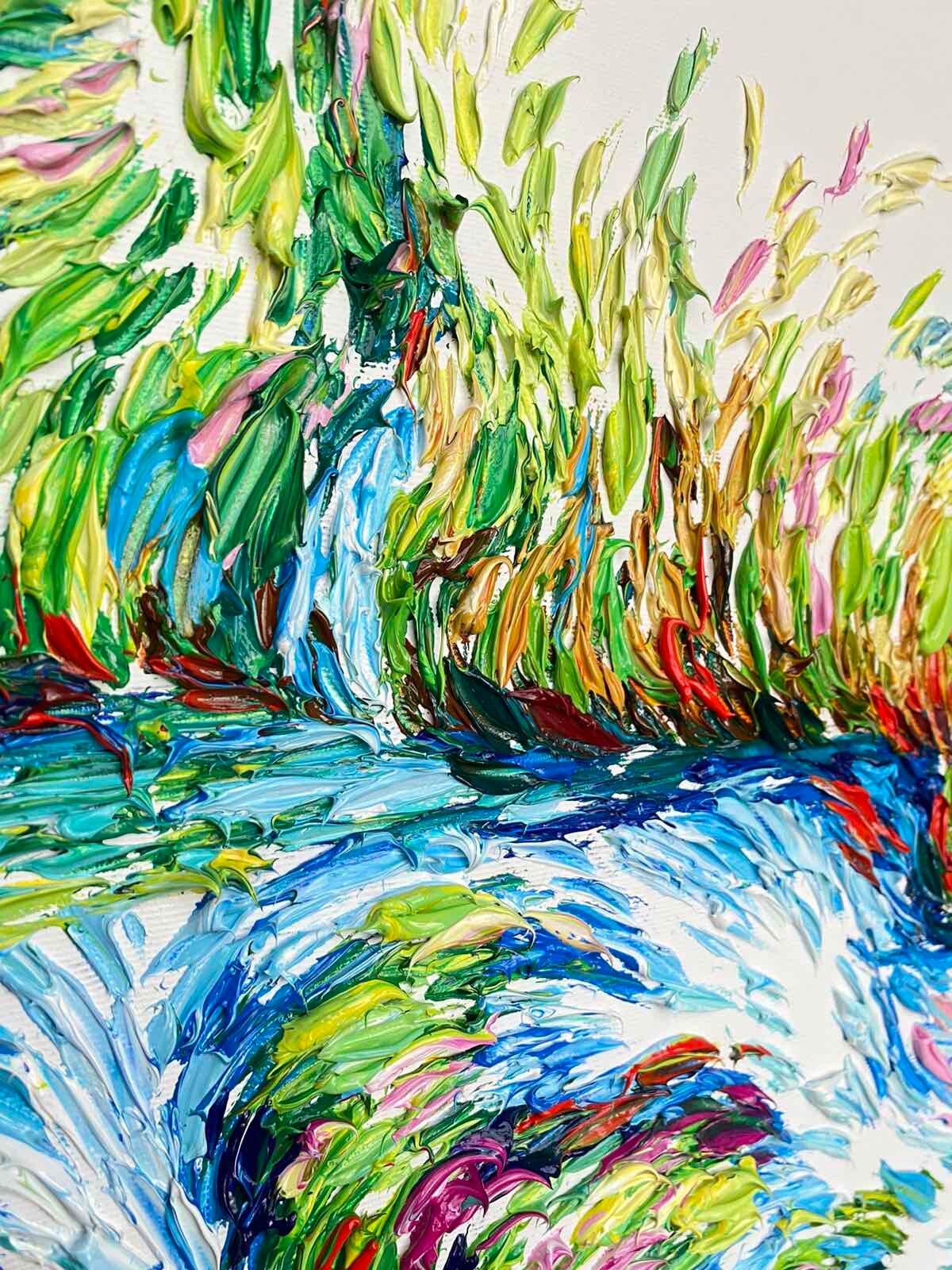 大きなカラフルな滝の絵画：印象派のアクリル自然アート - Etsy 日本