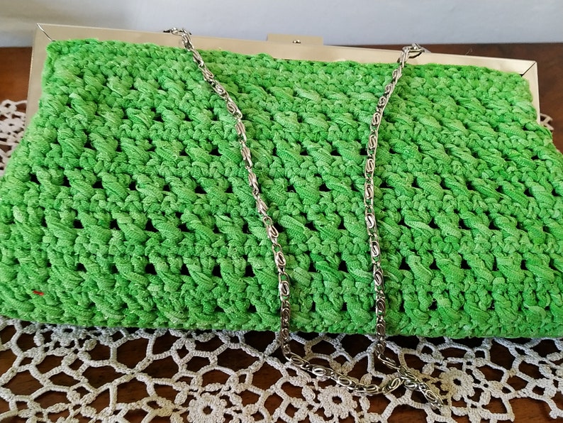 acid green with click clac closure Pretty handmade clutch bag crocheted