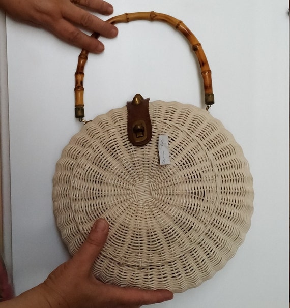 Round Rattan Bag Bali Brown 20cm handmade vintage Dewatastar handwoven shoulder bag-boho bag straw bag
