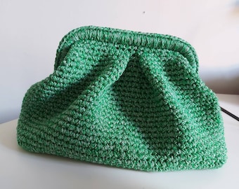 Clutch, Crochet Clutch bag, Handmade Bag, , Women's Bag green and silver lurex. para ceremonia, boda, noche. Regalo para ella, para mamá