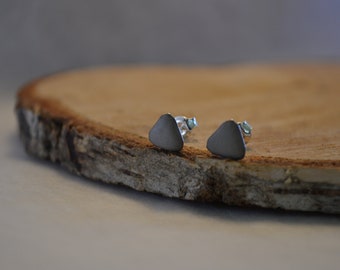 Concrete Stud Earrings, Triangle Earrings, Tiny Stud Earrings, Sterling Silver Jewelry