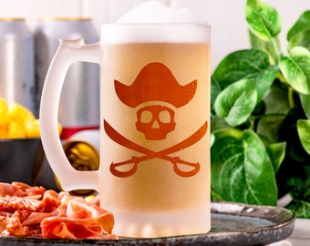 Pirate Skull Glass Mug, Pirate Party Gifts Beer Mug, Fathers Day Gift,  Personalized Gift For Husband, Beer Glass, Gift For Him, Beer Stein