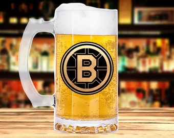 Boston Bruins Beer Mug Stein Glass Personalized Gift for Men Hockey Sport Husband Gift For Boyfriend Fathers Day Gift For Him Stein k383