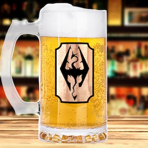 Skyrim Mug, The Elder Scrolls Beer Mug Glass Personalized Gamer Gift Geek Gift Custom Beer Stein Glass, Gift For Him, Fathers Day Gift k98