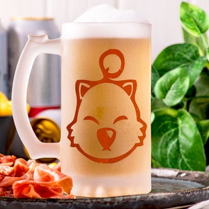 Final Fantasy Moogle Kupo Beer Mug Glass Personalized Gamer Gift Gift For Him Beer Stein Tankard Gift For Husband Fathers Day Gift Geek Gift