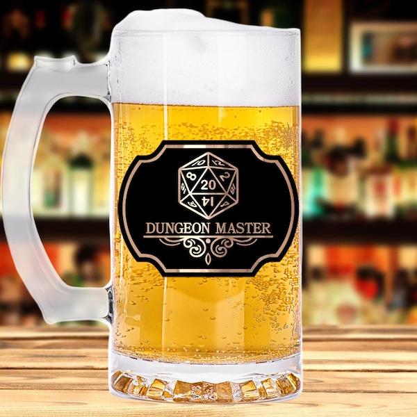 Dungeon Master Tasse, Gamer Geschenk, Personalisierte Bierkrug, Dungeon and Dragons Tasse, Geek Geschenk, D&D Custom Bierkrug Glas, Geschenk für Ihn k150