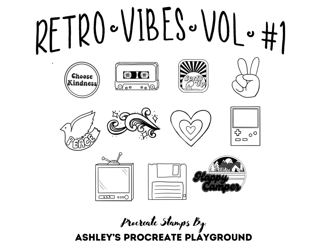 Retro Vibes Vol 1 Procreate Stamps, Fish, Retro Stamps, Procreate Stamp Brushes, 70s, 80s