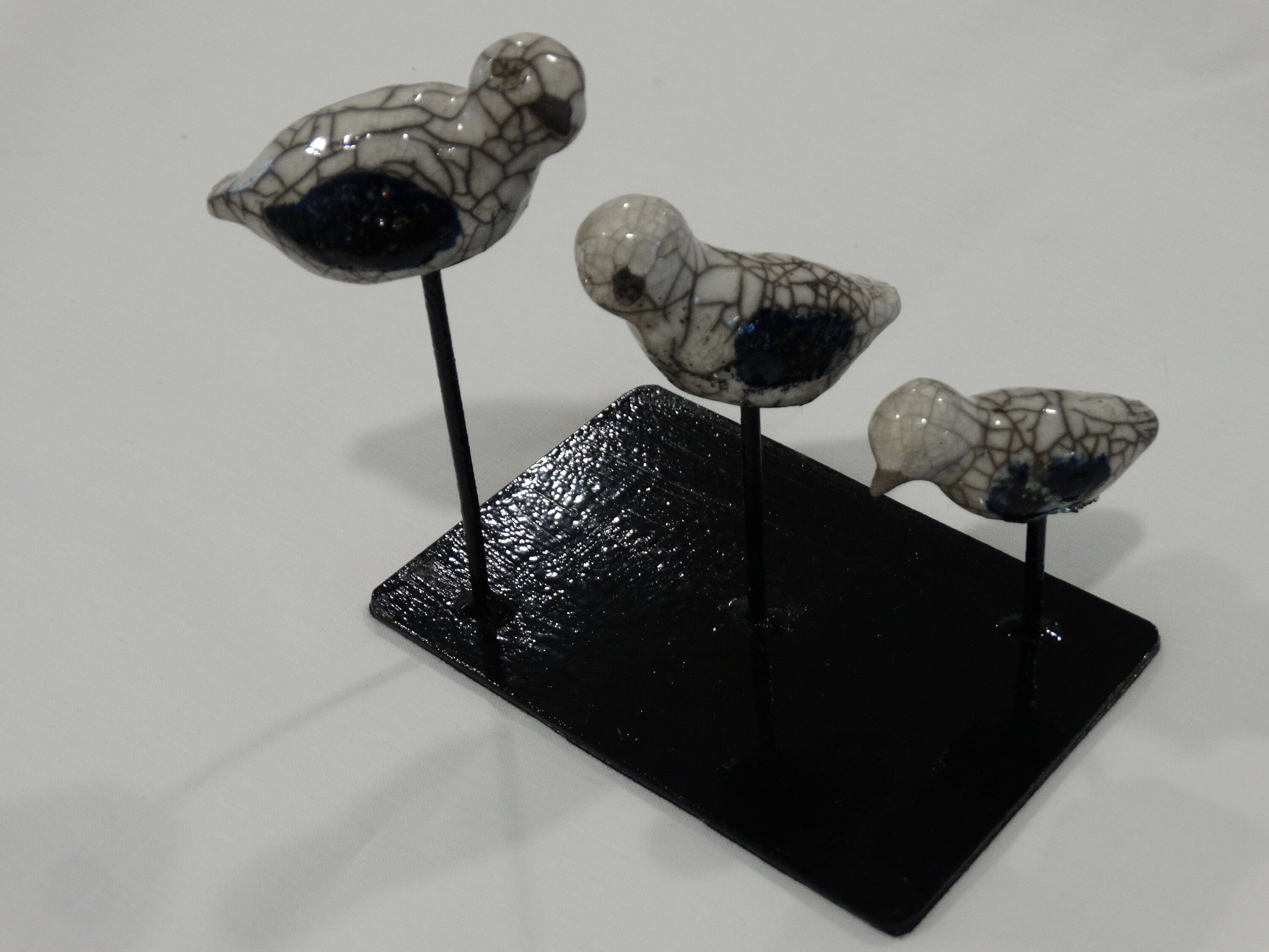 Trio Oiseaux en Raku avec Support