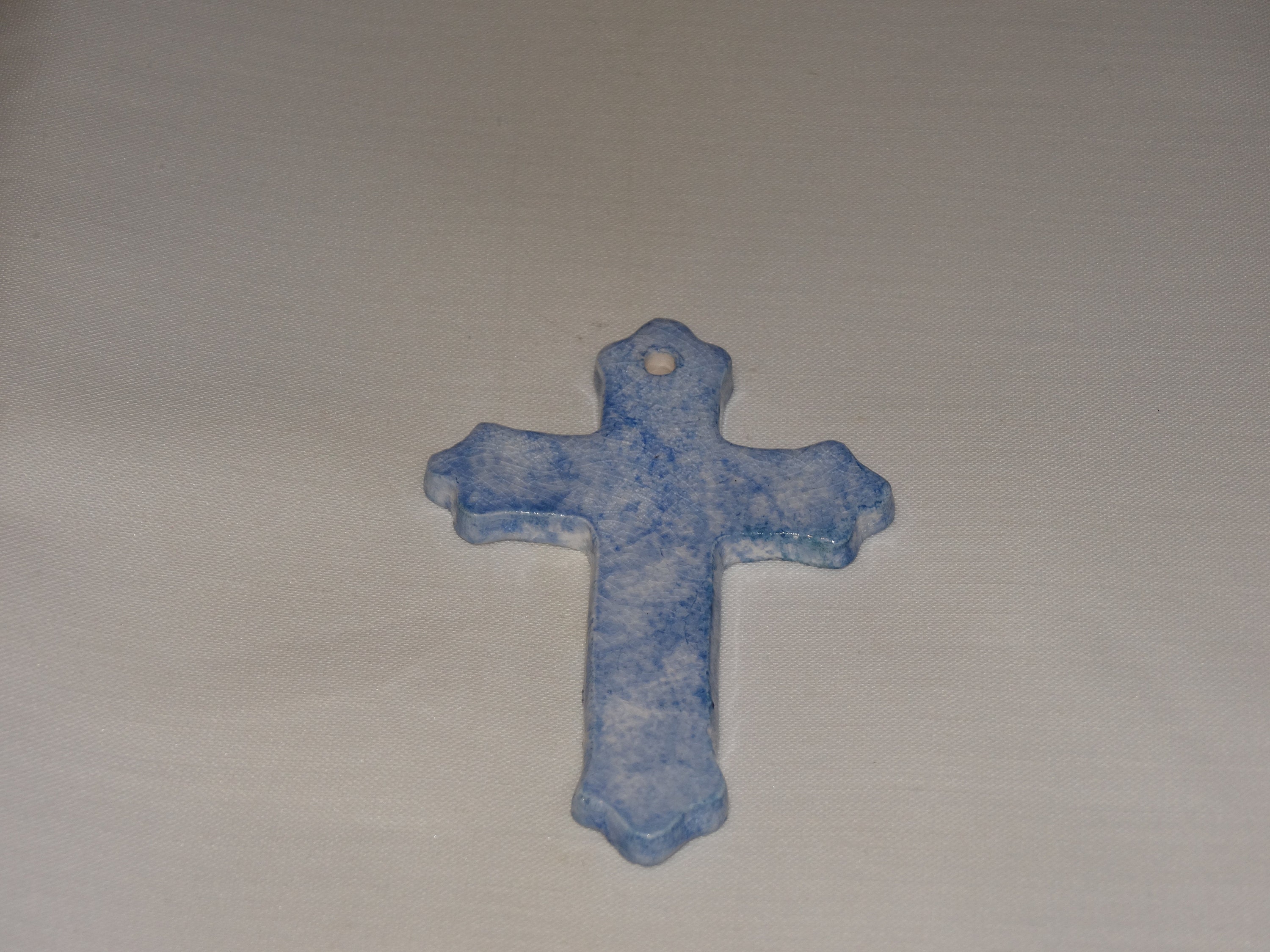 Croix Murale en Ceramique Bleu