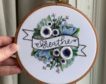 Breathe - hand stitched embroidery wall art