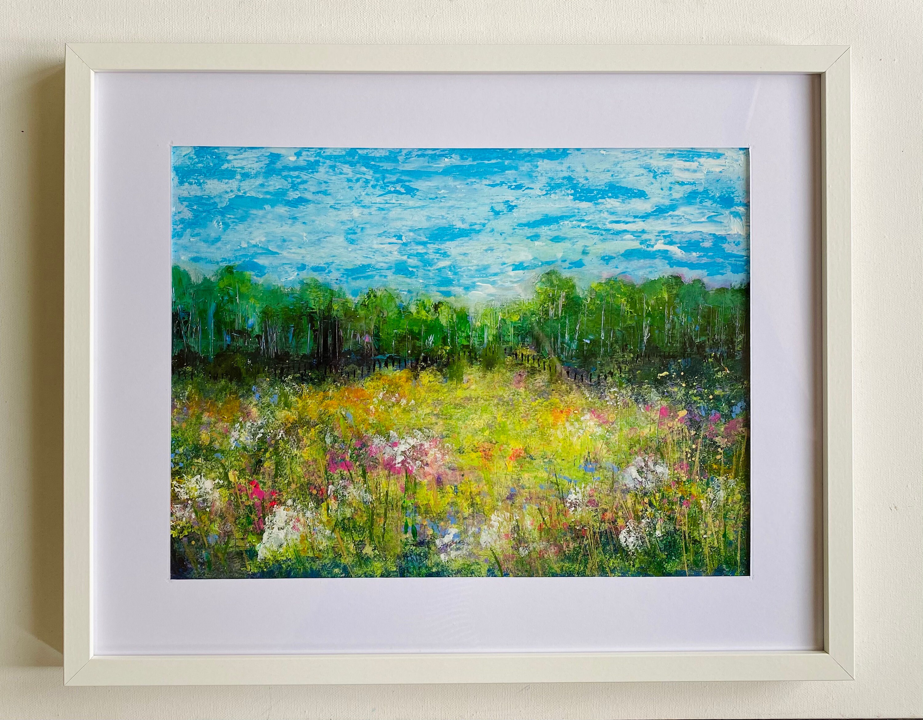 Framed impressionist painting of a wildflower meadow Etsy