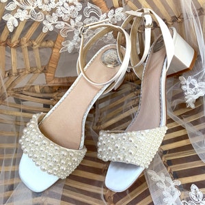 Minishion Women's Block Heel Wedding Sandals - 3.35 Inch Ankle Strap Evening Shoes, Satin MS288 - View #2