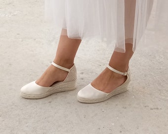 Bridal wedges, Bridal sandals low heel, bridal shoes low heel, Sandals wedges for wedding, Low Bridal espadrilles