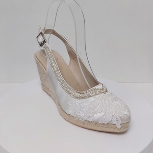 Bridal Espadrilles 8.5cm Wedges, Bridal sandals beach wedding, Beach bridal shoes, Bridal espadrille, Bridal Wedges, Bridal sandals pearls