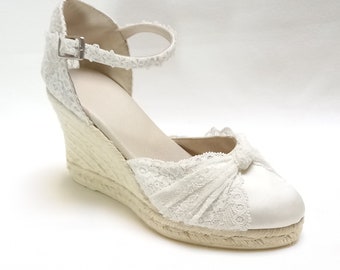 Bridal Espadrilles 5cm low wedges/ Alpargatas Blancas de Novia/ Sandalias para boda en la playa/ Cuñas de Novia 8,5cm