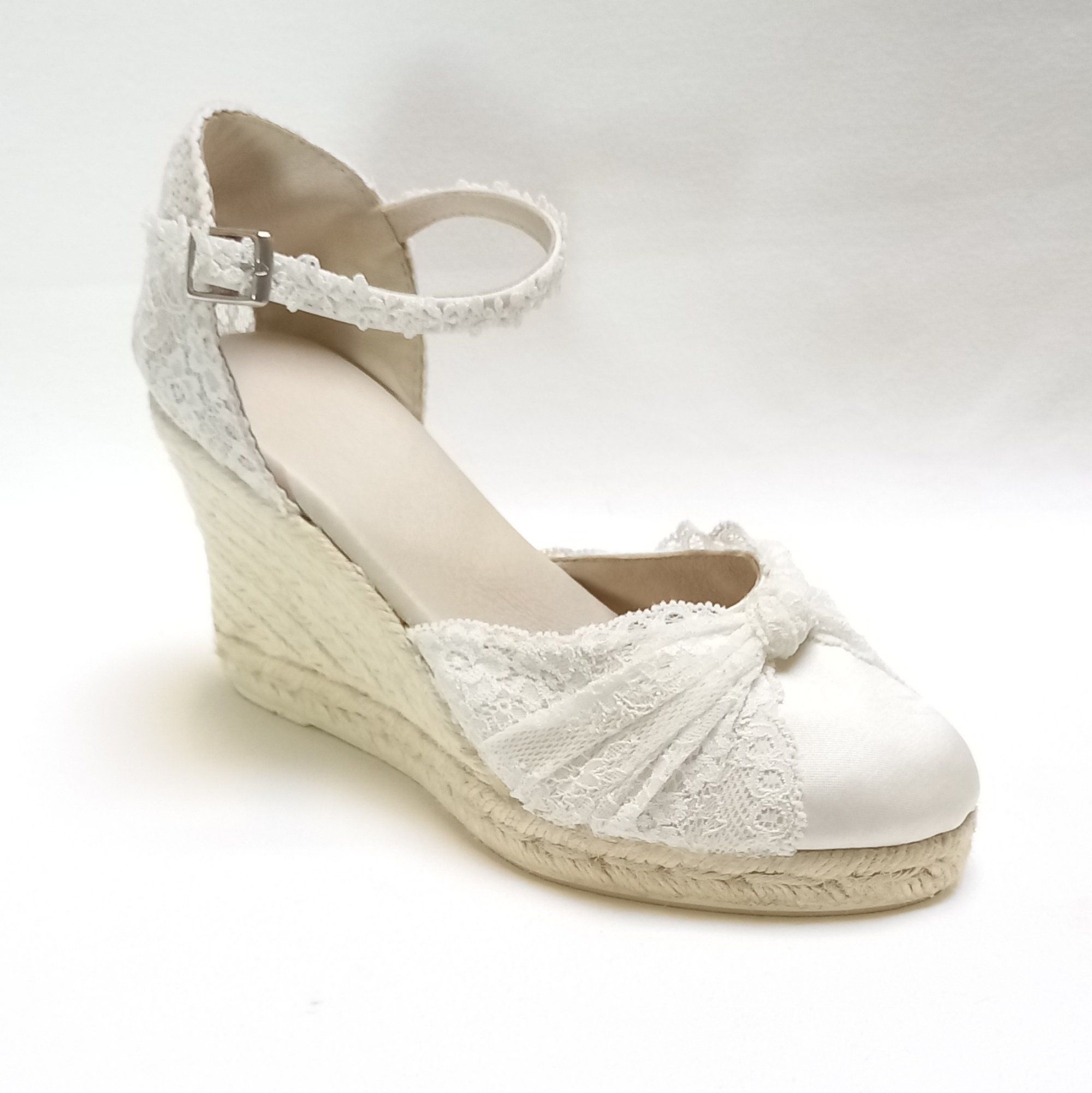 Mariage Espadrille A Talon Blanche Discount Espadrilles Compensées